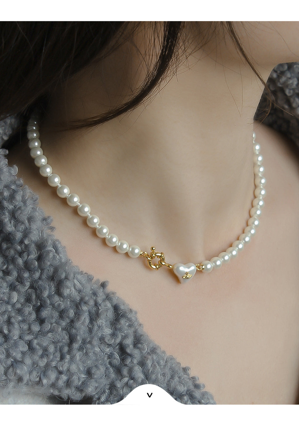 Women's retro heart pearl necklace clavicle chain - MERGE.DAY.1.FREESTYLE