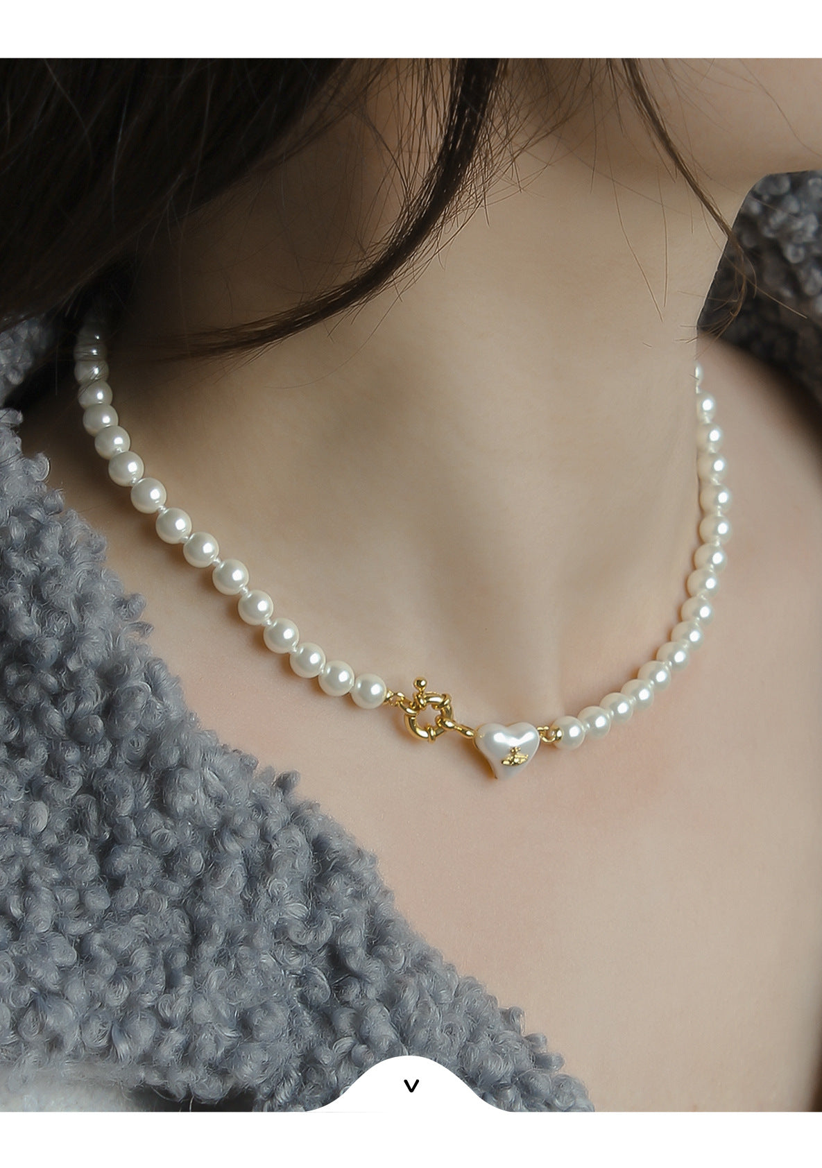 Women's retro heart pearl necklace clavicle chain - MERGE.DAY.1.FREESTYLE