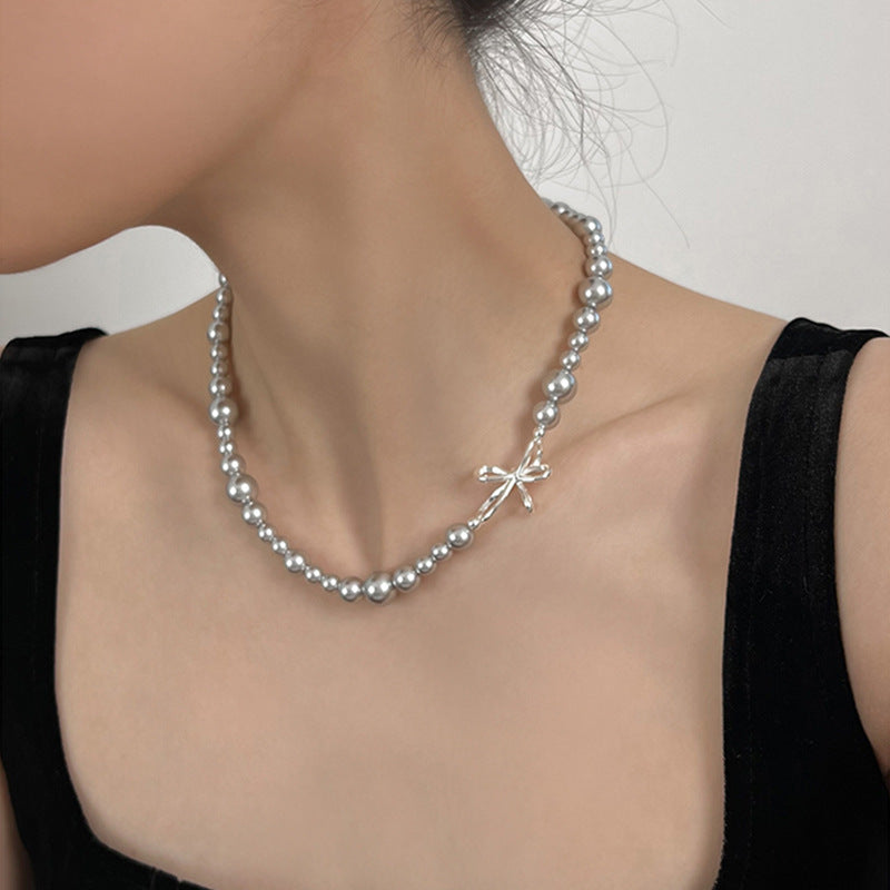 rosary necklace Bow-knot irregular pearl necklace - MERGE.DAY.1.FREESTYLE
