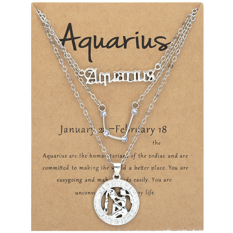 Zodiac Necklace Vintage English Star Image Pendant Three Piece Jewelry Set - MERGE.DAY.1.FREESTYLE