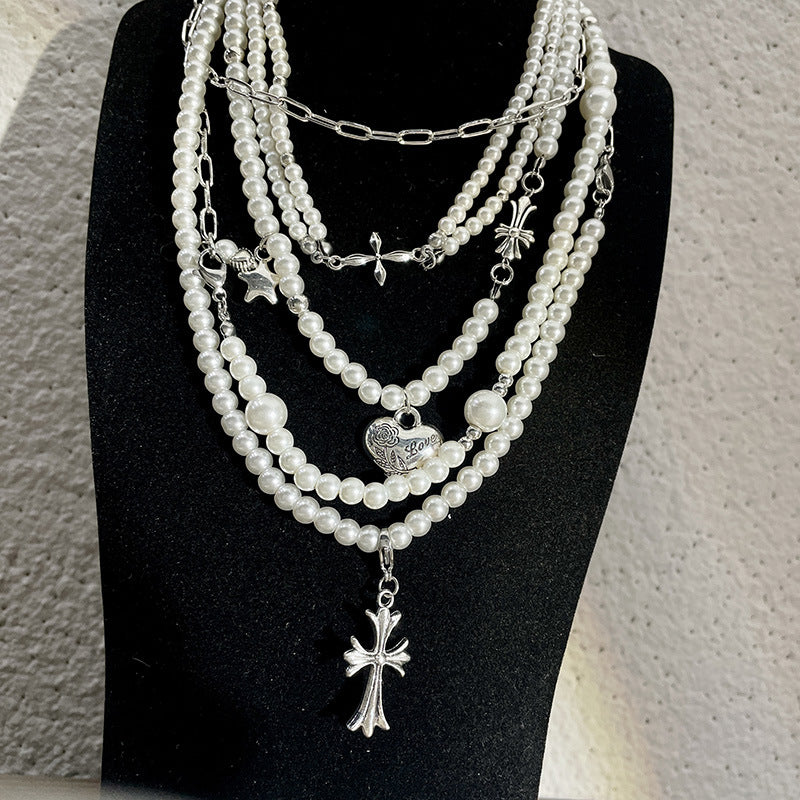 Cross heart star pearl necklace - MERGE.DAY.1.FREESTYLE