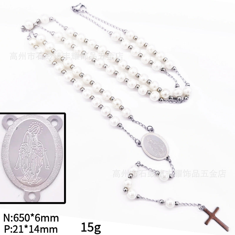 rosary necklace 6mm cross necklace - MERGE.DAY.1.FREESTYLE