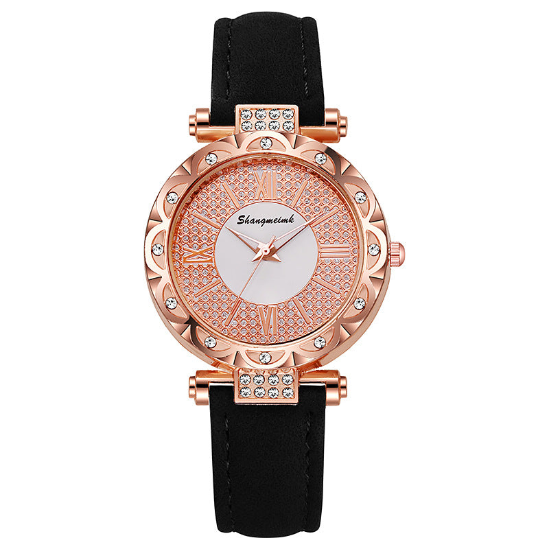 Korean-style quartz watch with a simple leather strap. - MERGE.DAY.1.FREESTYLE