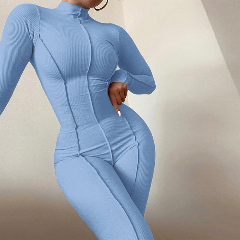Women's high collar tight high waist casual solid color sports jumpsuit for women - MERGE.DAY.1.FREESTYLE