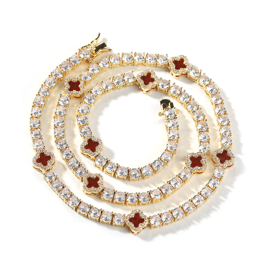 Hip-hop four-leaf clover diamond tennis chain necklace bracelet - MERGE.DAY.1.FREESTYLE