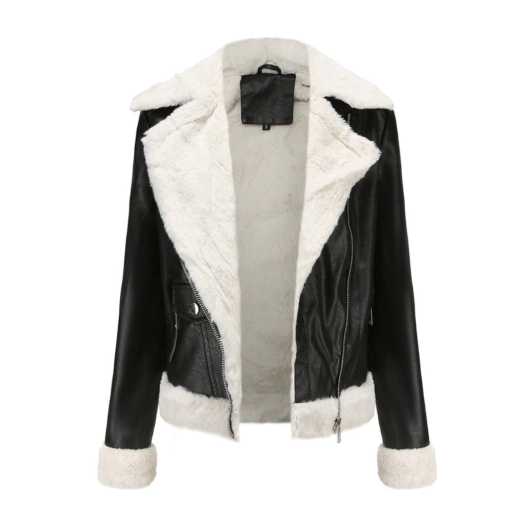 Autumn and winter fleece leather women's warm long-sleeved lapel coat jacket - MERGE.DAY.1.FREESTYLE