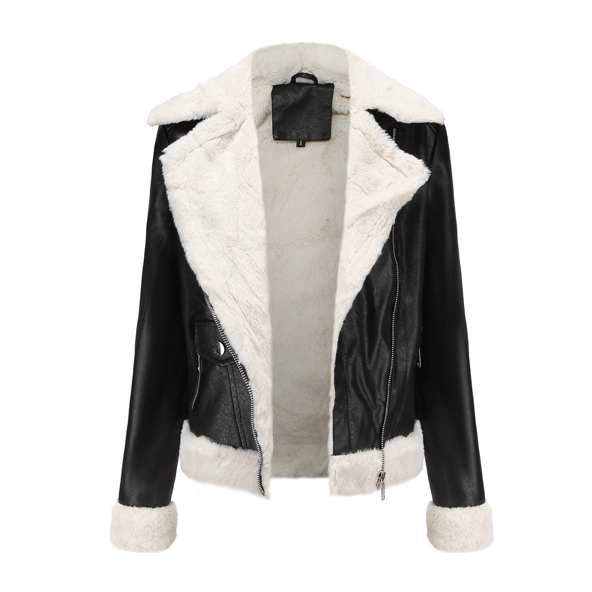 Autumn and winter fleece leather women's warm long-sleeved lapel coat jacket - MERGE.DAY.1.FREESTYLE