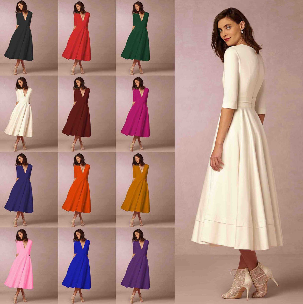 Women's Evening Dress Sexy Deep V Long Sleeve Dress - MERGE.DAY.1.FREESTYLE