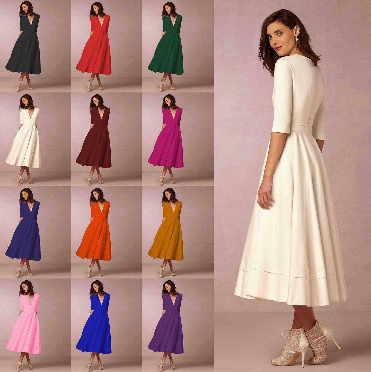 Women's Evening Dress Sexy Deep V Long Sleeve Dress - MERGE.DAY.1.FREESTYLE