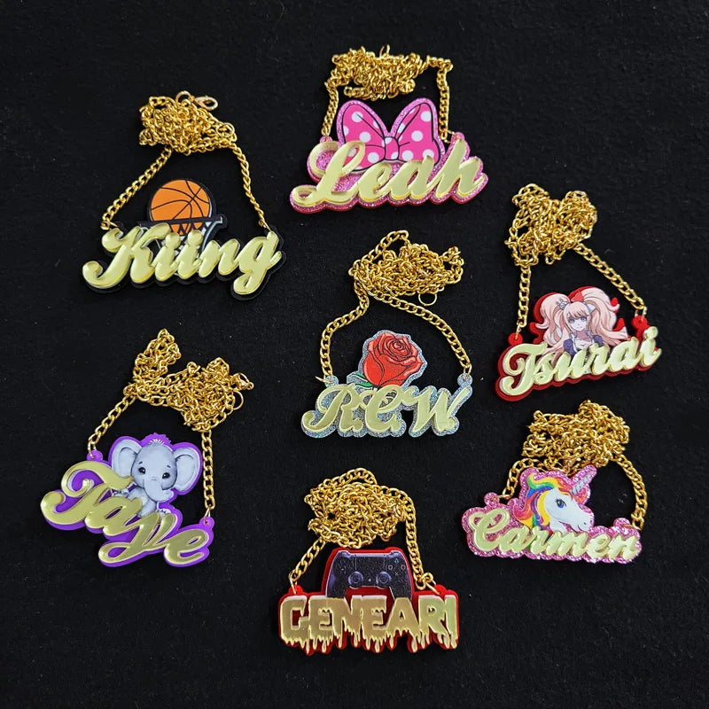 Personalised Kids Pendants acrylic Any Cartoon Character Nameplate Necklaces - MERGE.DAY.1.FREESTYLE