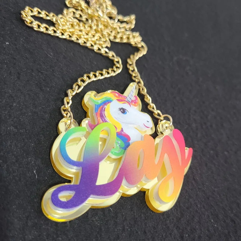 Personalised Kids Pendants acrylic Any Cartoon Character Nameplate Necklaces - MERGE.DAY.1.FREESTYLE