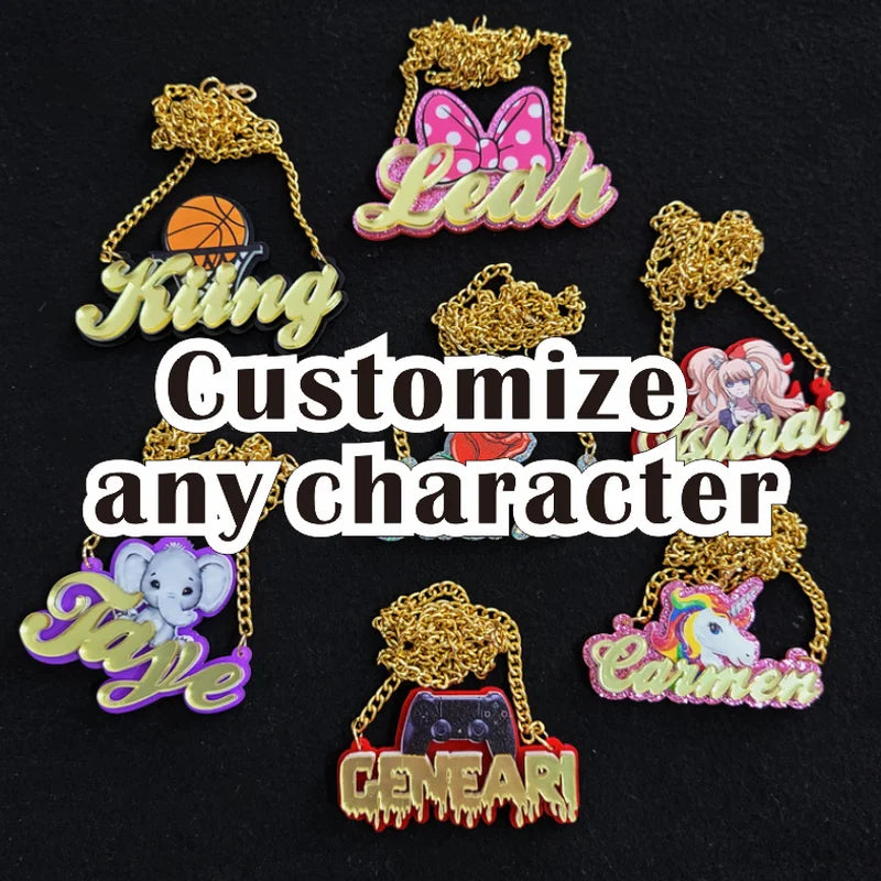 Personalised Kids Pendants acrylic Any Cartoon Character Nameplate Necklaces - MERGE.DAY.1.FREESTYLE