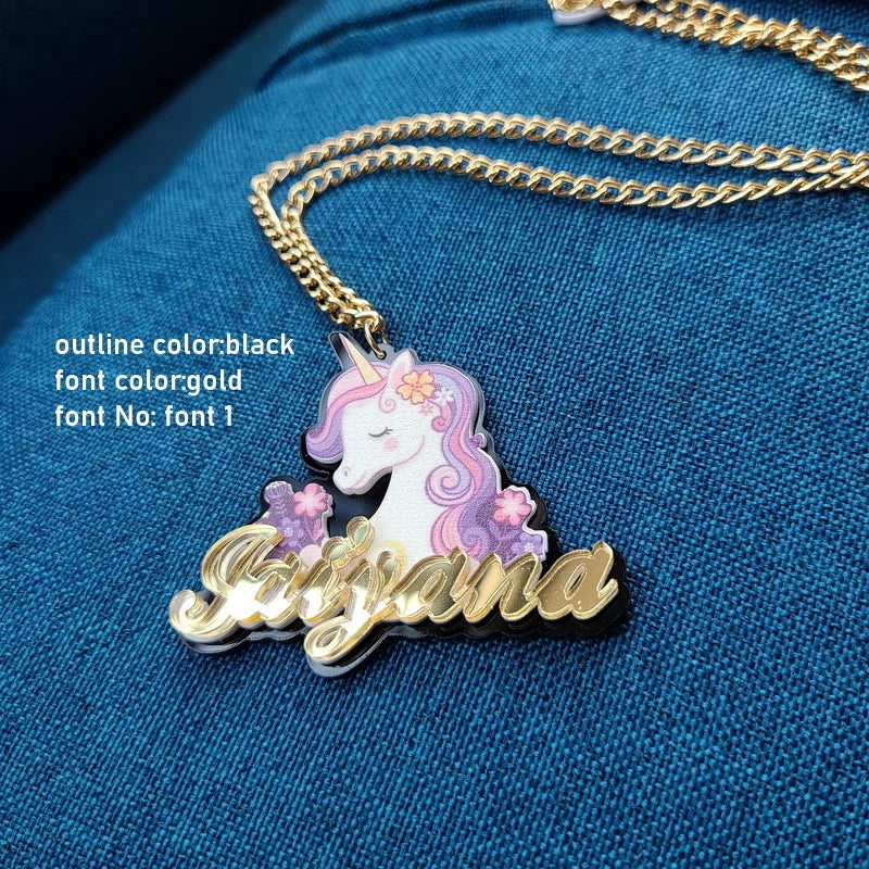 Personalised Kids Pendants acrylic Any Cartoon Character Nameplate Necklaces - MERGE.DAY.1.FREESTYLE