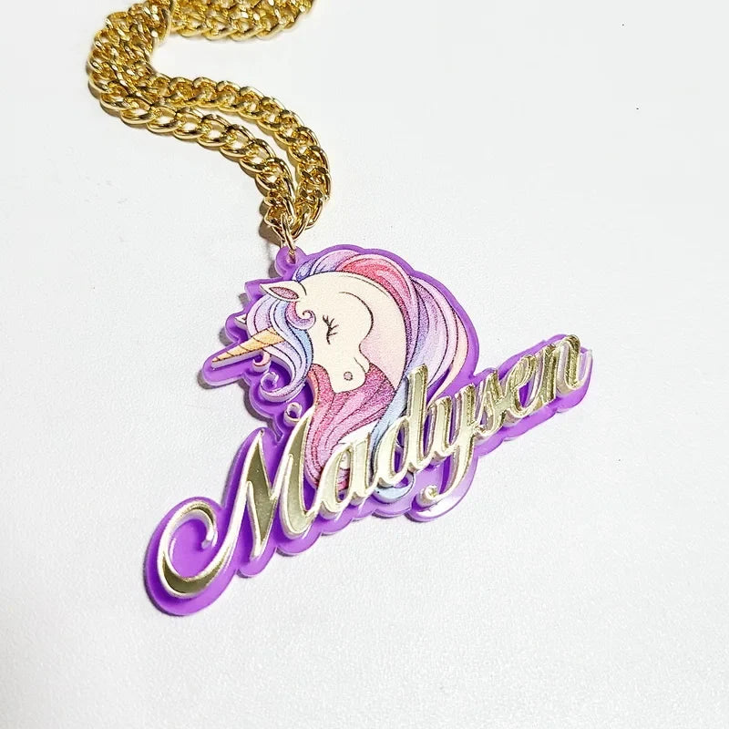 Personalised Kids Pendants acrylic Any Cartoon Character Nameplate Necklaces - MERGE.DAY.1.FREESTYLE