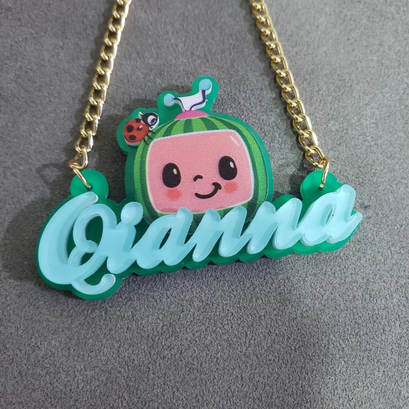 Personalised Kids Pendants acrylic Any Cartoon Character Nameplate Necklaces - MERGE.DAY.1.FREESTYLE