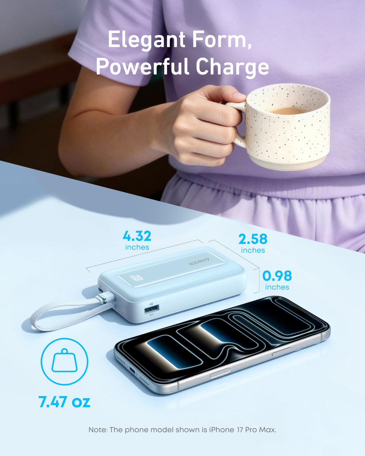 Anker Zolo Power Bank (10K, 30W) with a 5.4-inch (13.7 cm) built-in USB-C cable. - MERGE.DAY.1.FREESTYLE