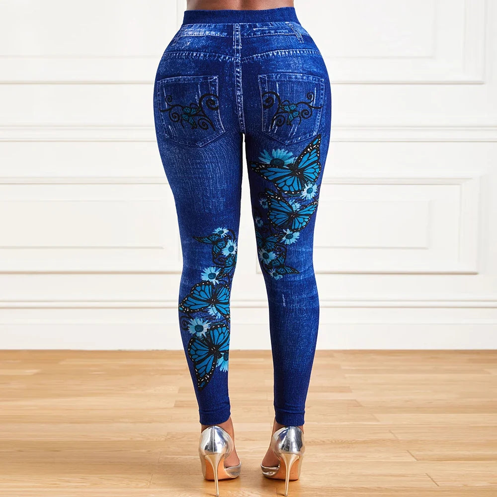 Plus Size Oversized Women High Waist Stretchy Legging Denim Look Skinny Jeggings - MERGE.DAY.1.FREESTYLE