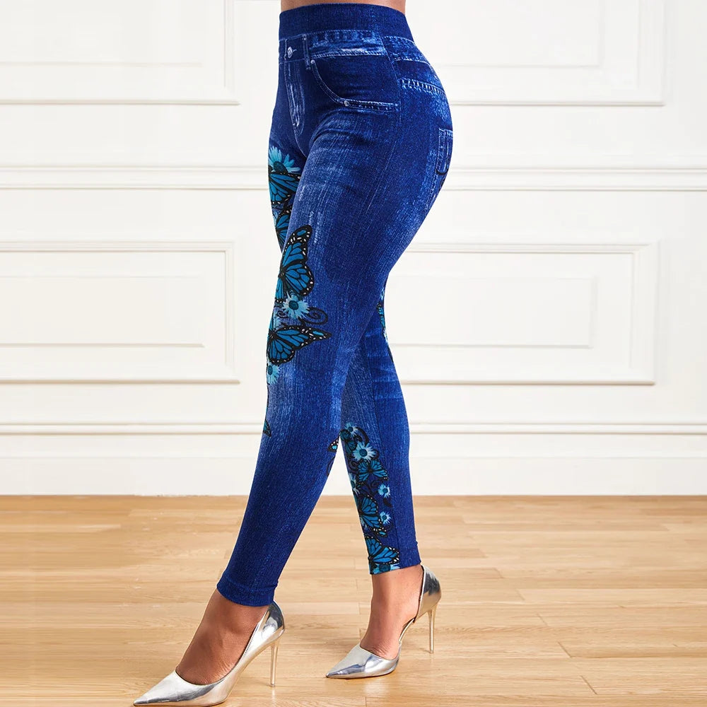 Plus Size Oversized Women High Waist Stretchy Legging Denim Look Skinny Jeggings - MERGE.DAY.1.FREESTYLE