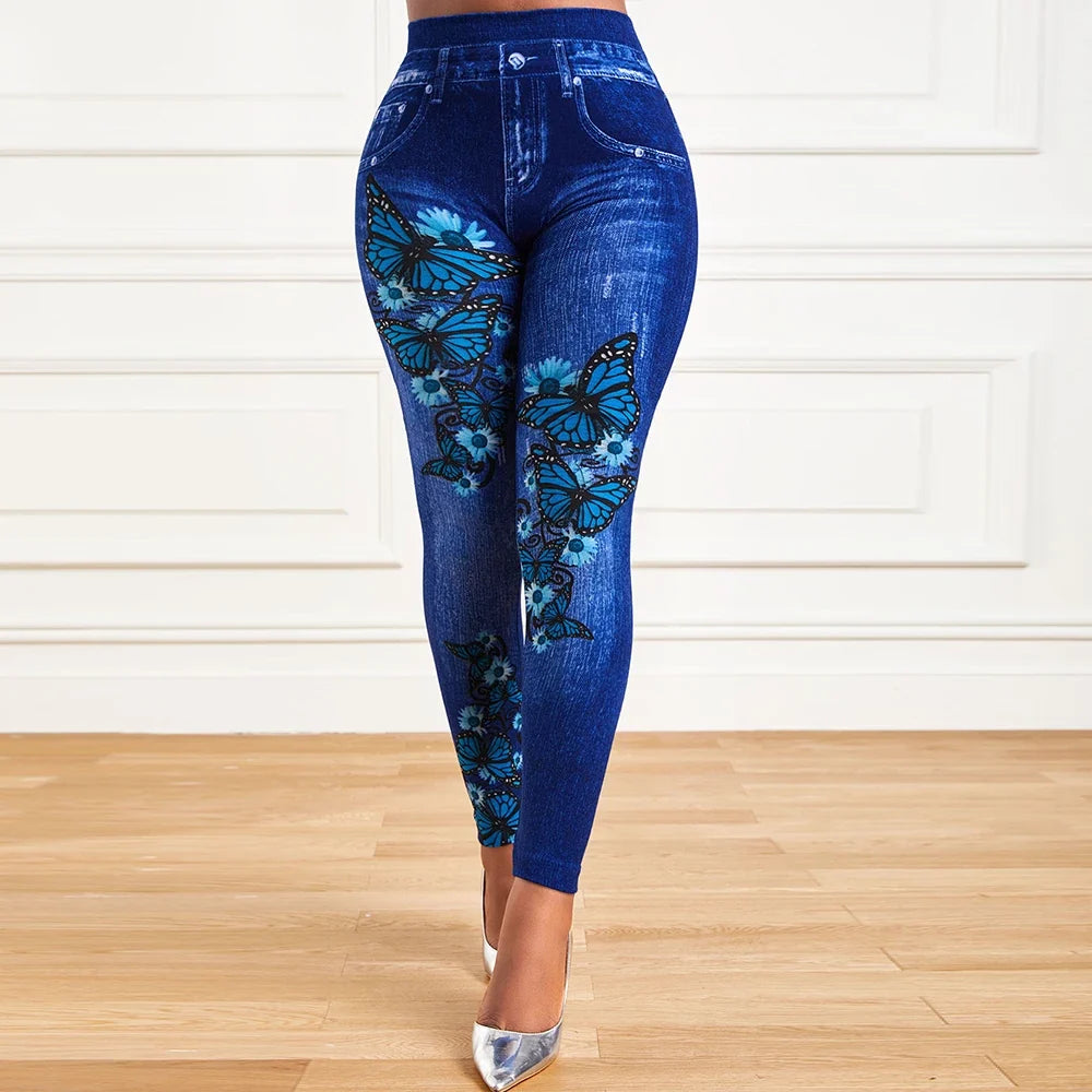 Plus Size Oversized Women High Waist Stretchy Legging Denim Look Skinny Jeggings - MERGE.DAY.1.FREESTYLE