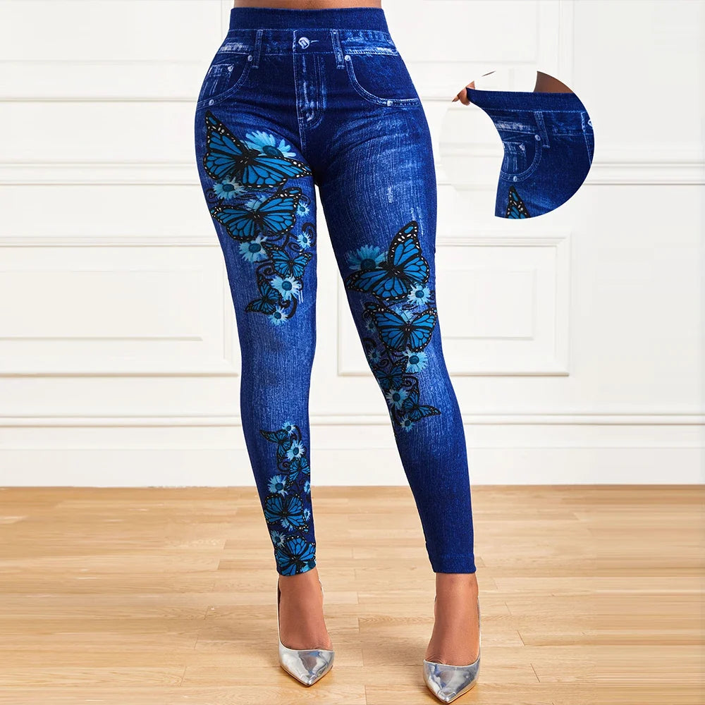 Plus Size Oversized Women High Waist Stretchy Legging Denim Look Skinny Jeggings - MERGE.DAY.1.FREESTYLE