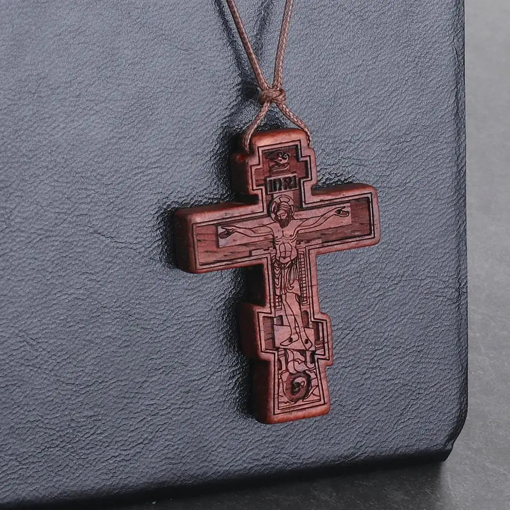 INRI red and black wood cross necklace rope chain religious - MERGE.DAY.1.FREESTYLE