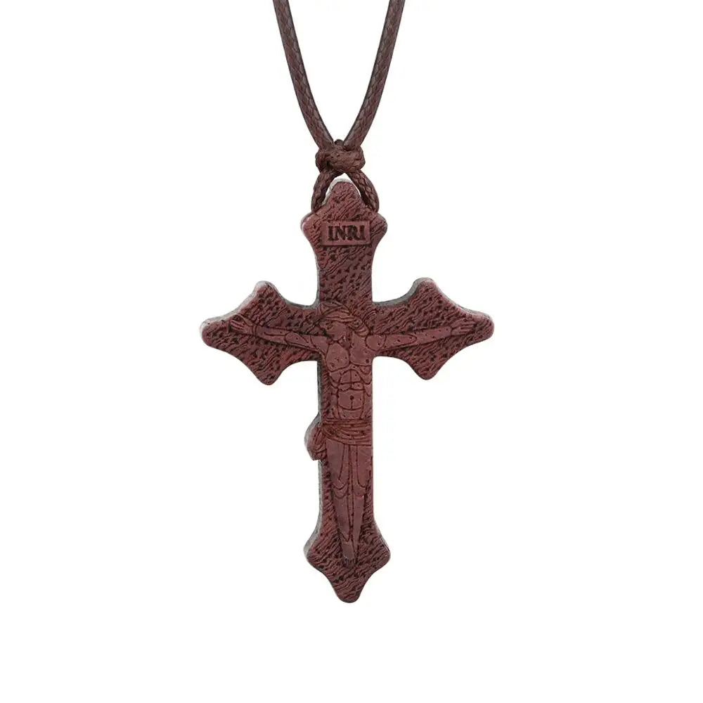 INRI red and black wood cross necklace rope chain religious - MERGE.DAY.1.FREESTYLE