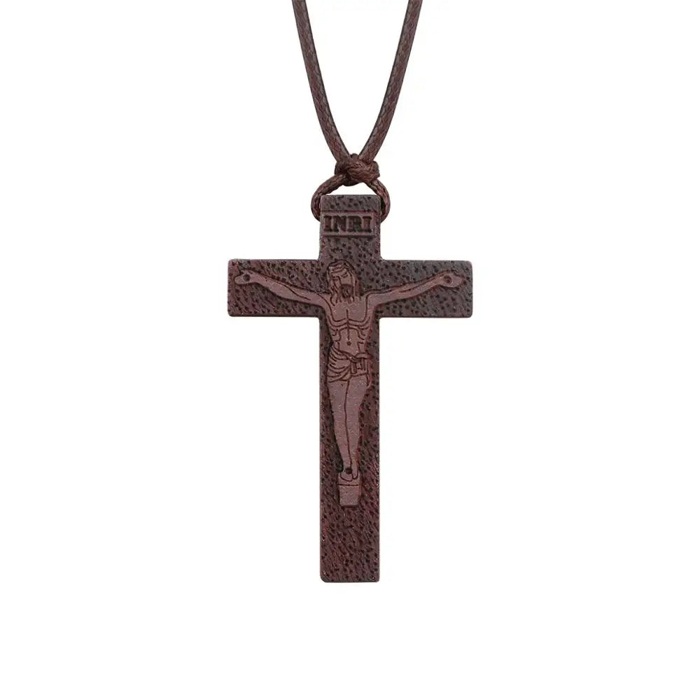 INRI red and black wood cross necklace rope chain religious - MERGE.DAY.1.FREESTYLE