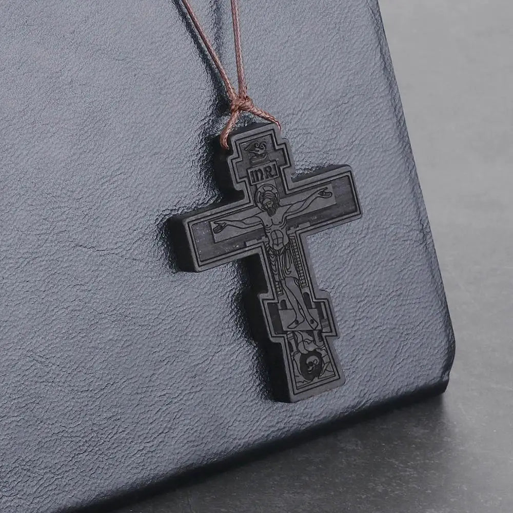 INRI red and black wood cross necklace rope chain religious - MERGE.DAY.1.FREESTYLE