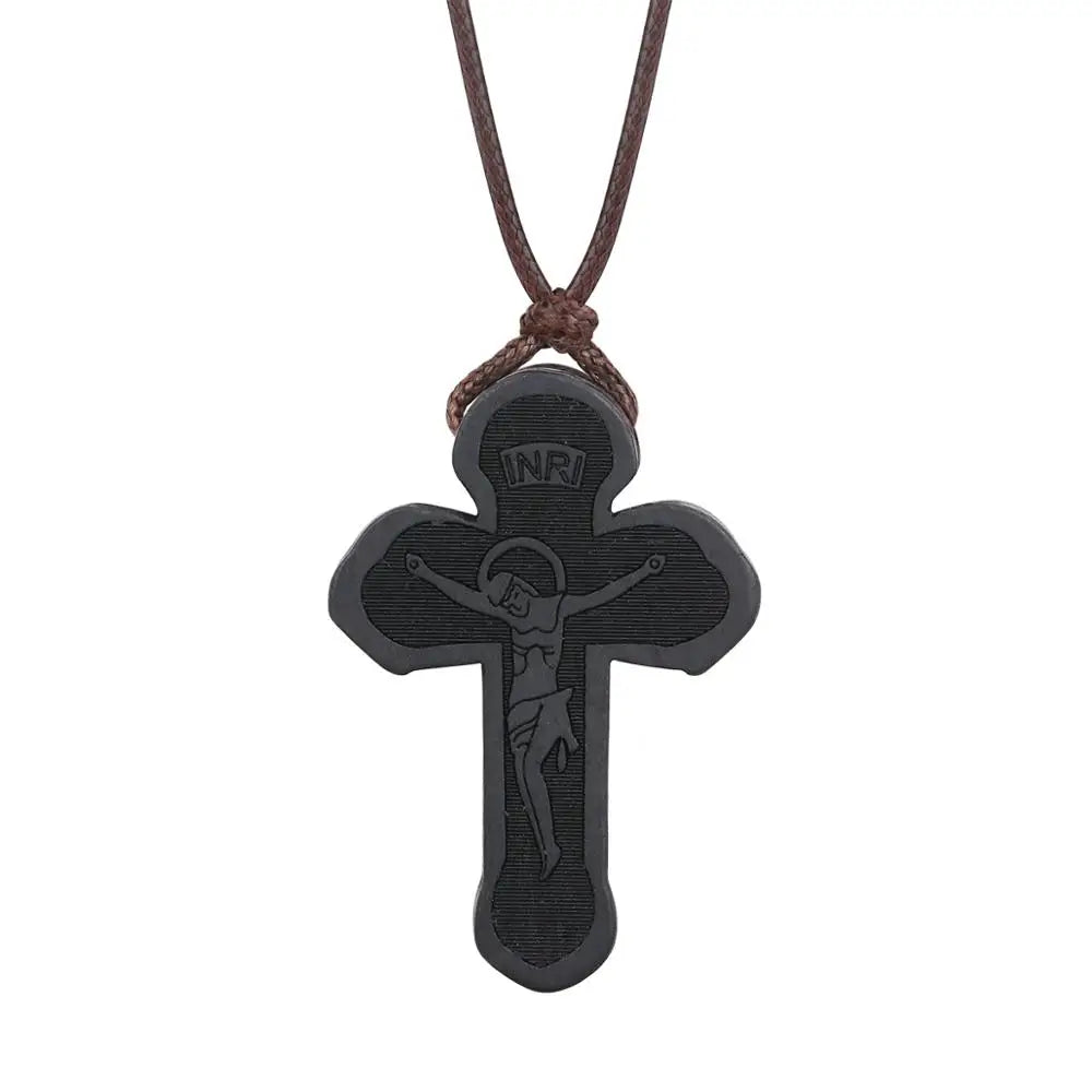 INRI red and black wood cross necklace rope chain religious - MERGE.DAY.1.FREESTYLE
