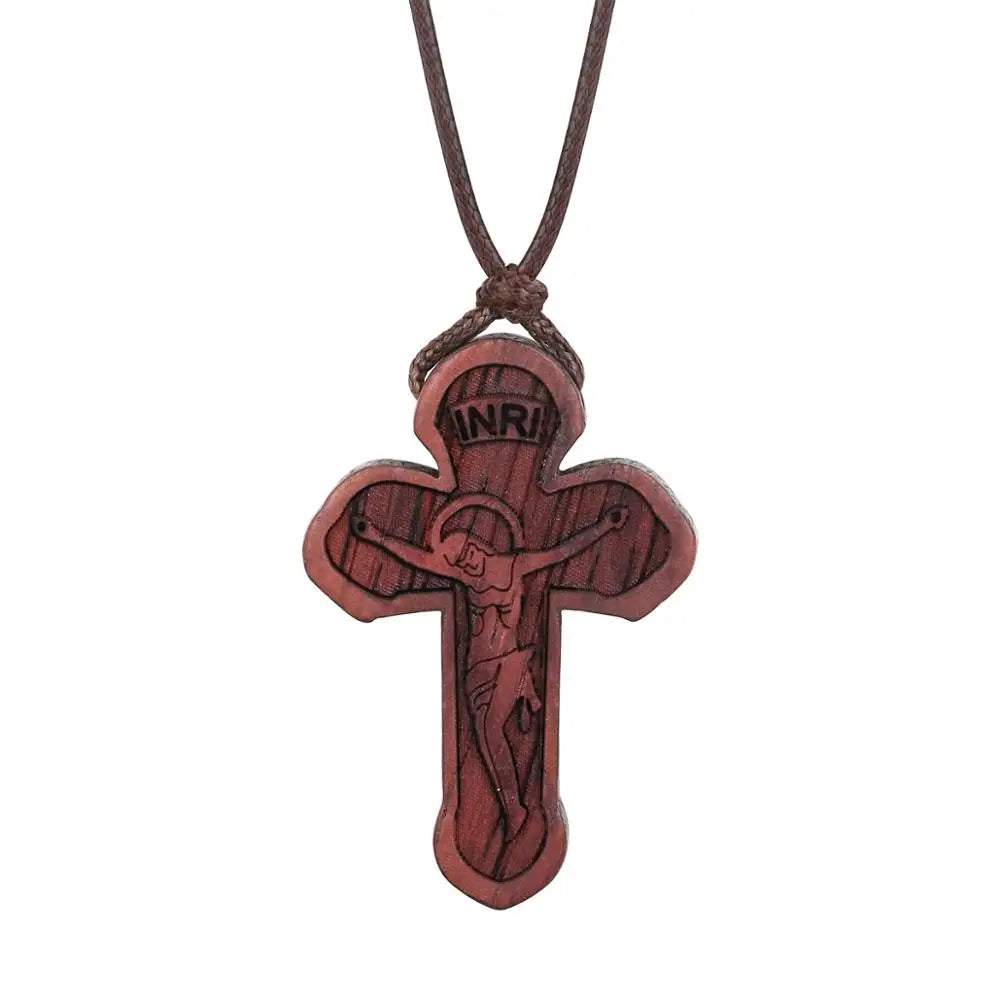 INRI red and black wood cross necklace rope chain religious - MERGE.DAY.1.FREESTYLE