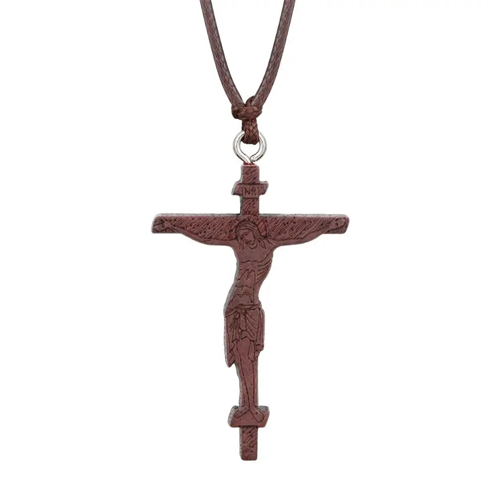 INRI red and black wood cross necklace rope chain religious - MERGE.DAY.1.FREESTYLE