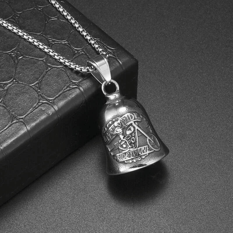 Red Cross Silver-Plated Wings Motorcycle Bell Pendant Necklace - MERGE.DAY.1.FREESTYLE