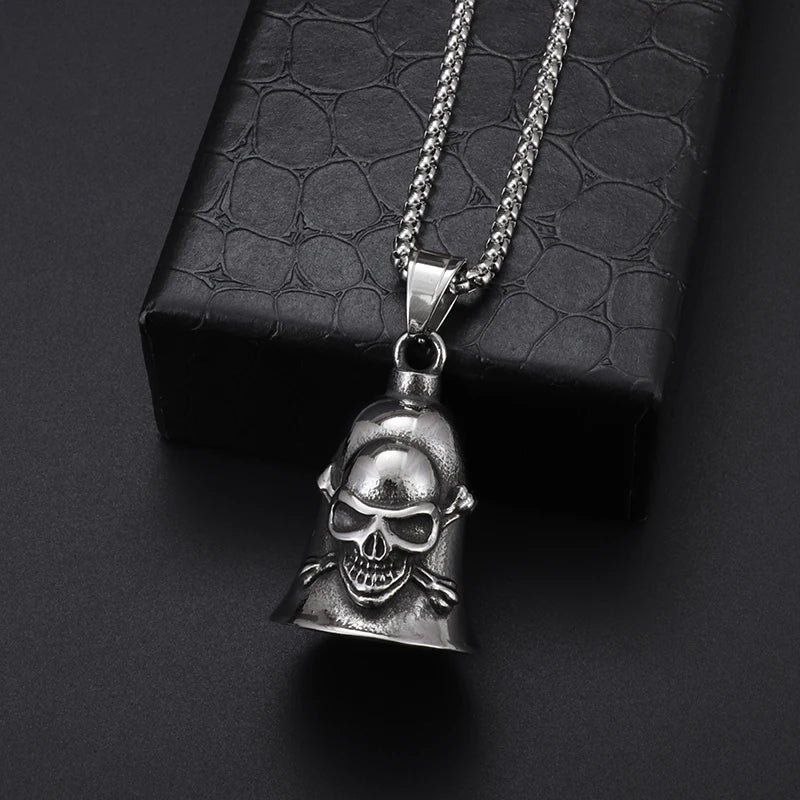 Red Cross Silver-Plated Wings Motorcycle Bell Pendant Necklace - MERGE.DAY.1.FREESTYLE