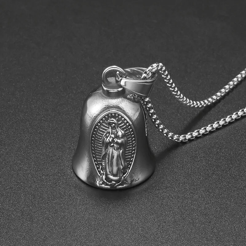 Red Cross Silver-Plated Wings Motorcycle Bell Pendant Necklace - MERGE.DAY.1.FREESTYLE