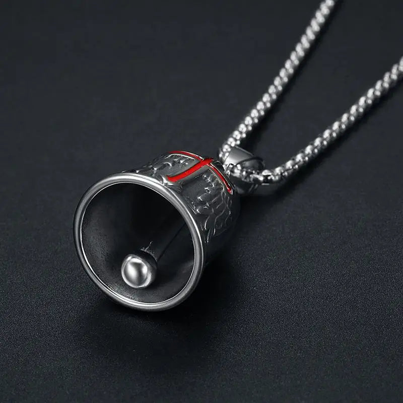 Red Cross Silver-Plated Wings Motorcycle Bell Pendant Necklace - MERGE.DAY.1.FREESTYLE