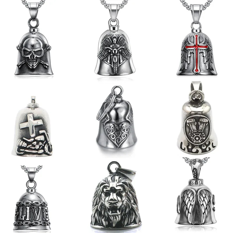 Red Cross Silver-Plated Wings Motorcycle Bell Pendant Necklace - MERGE.DAY.1.FREESTYLE