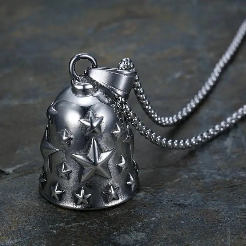 Red Cross Silver-Plated Wings Motorcycle Bell Pendant Necklace - MERGE.DAY.1.FREESTYLE