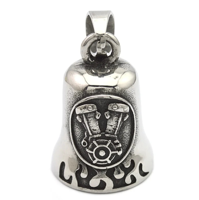 Red Cross Silver-Plated Wings Motorcycle Bell Pendant Necklace - MERGE.DAY.1.FREESTYLE