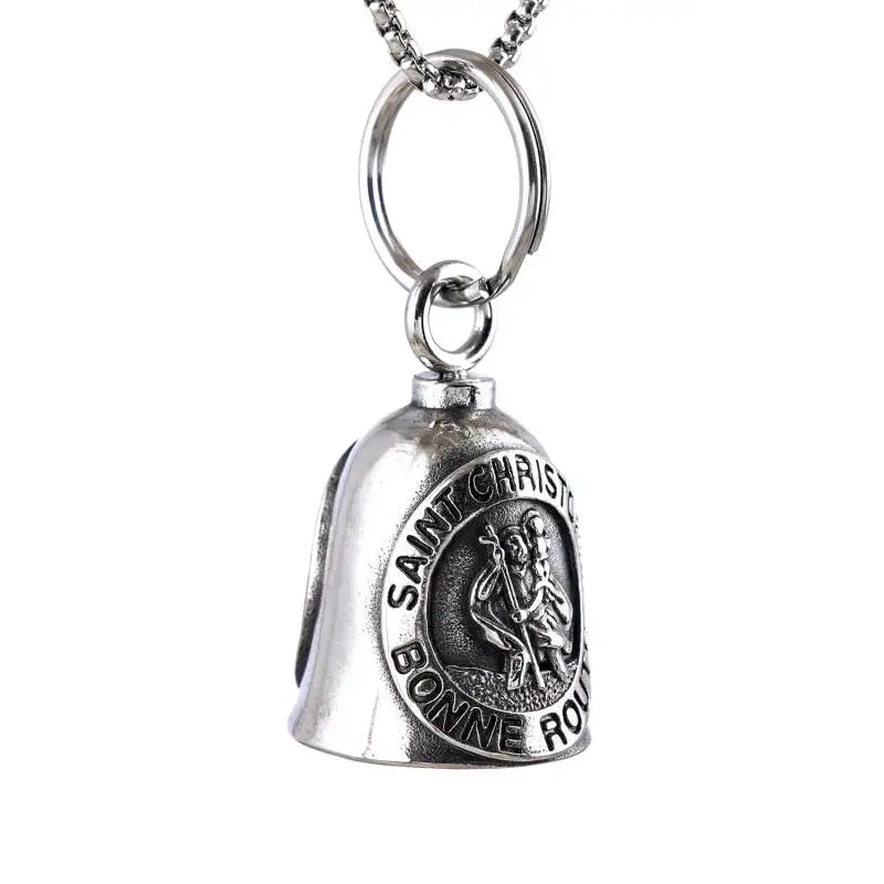 Red Cross Silver-Plated Wings Motorcycle Bell Pendant Necklace - MERGE.DAY.1.FREESTYLE