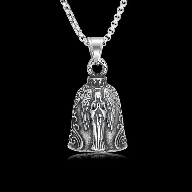 Red Cross Silver-Plated Wings Motorcycle Bell Pendant Necklace - MERGE.DAY.1.FREESTYLE