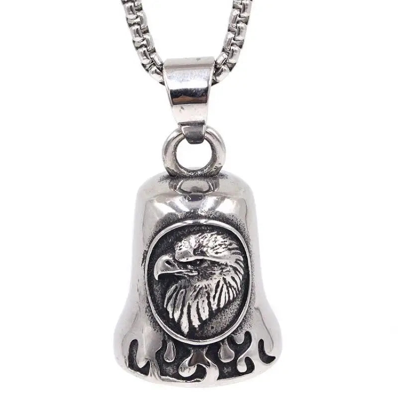 Red Cross Silver-Plated Wings Motorcycle Bell Pendant Necklace - MERGE.DAY.1.FREESTYLE