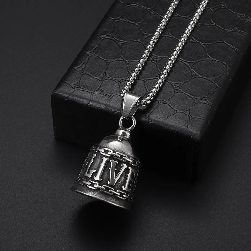 Red Cross Silver-Plated Wings Motorcycle Bell Pendant Necklace - MERGE.DAY.1.FREESTYLE