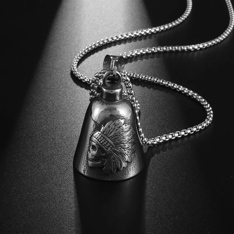 Red Cross Silver-Plated Wings Motorcycle Bell Pendant Necklace - MERGE.DAY.1.FREESTYLE