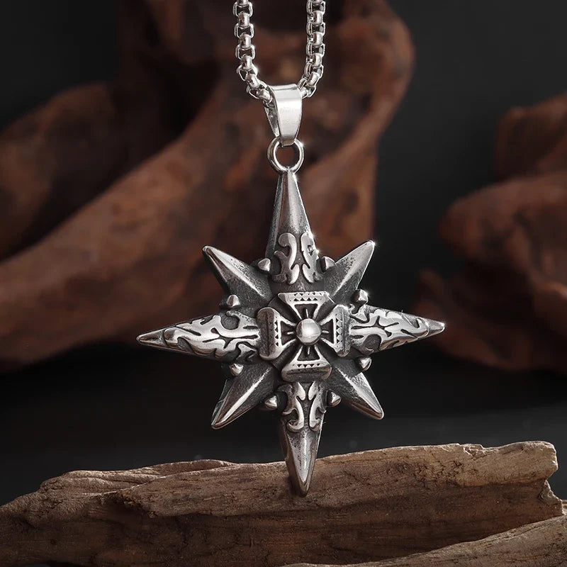 Retro Eight-Pointed Star Cross Cross Medal Pendant Nautical Compass Necklace - MERGE.DAY.1.FREESTYLE