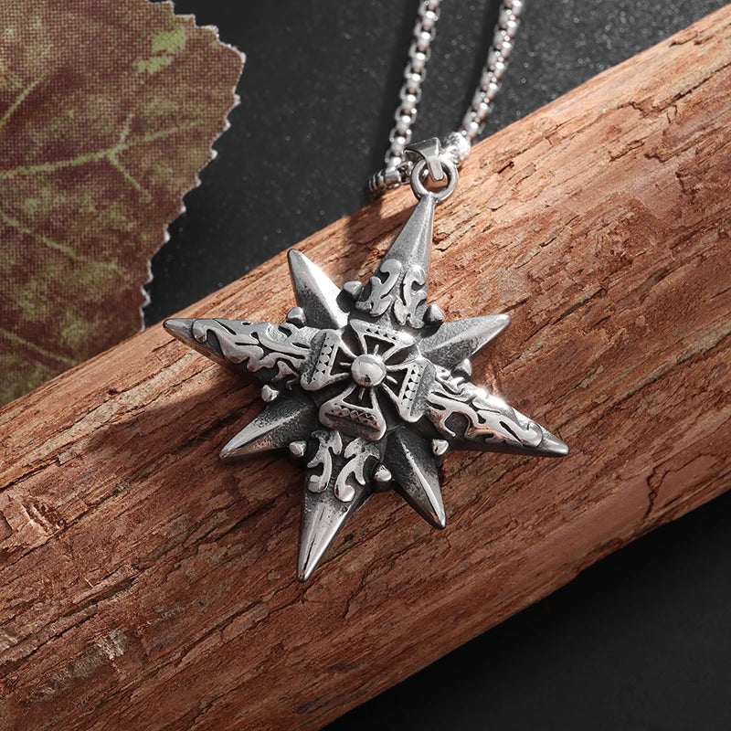 Retro Eight-Pointed Star Cross Cross Medal Pendant Nautical Compass Necklace - MERGE.DAY.1.FREESTYLE