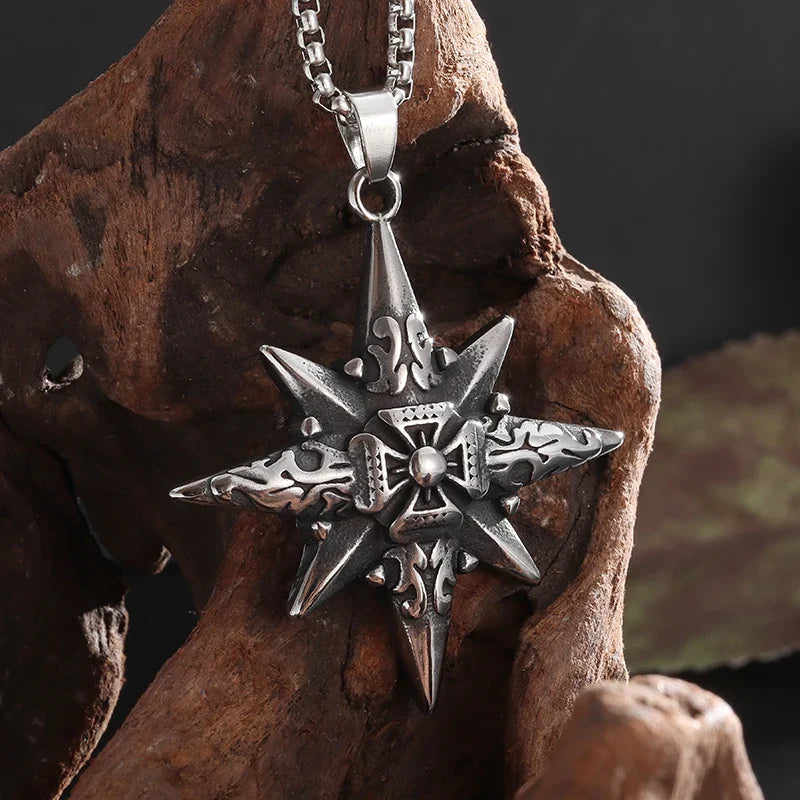Retro Eight-Pointed Star Cross Cross Medal Pendant Nautical Compass Necklace - MERGE.DAY.1.FREESTYLE
