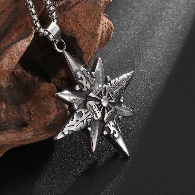 Retro Eight-Pointed Star Cross Cross Medal Pendant Nautical Compass Necklace - MERGE.DAY.1.FREESTYLE