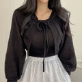 Retro Short Knitted Smock Tie Lantern Sleeve Short - MERGE.DAY.1.FREESTYLE