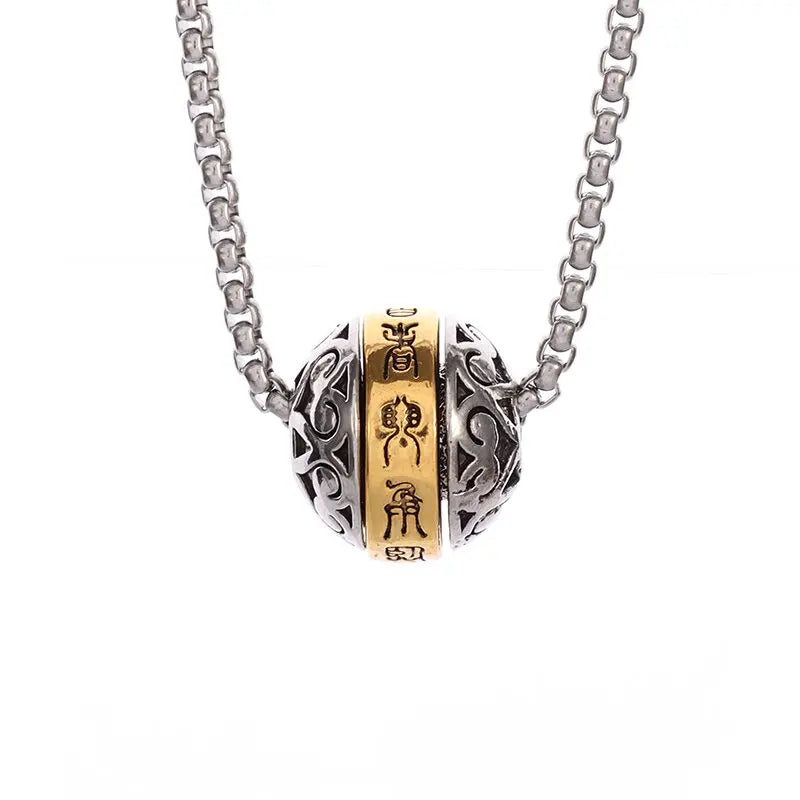 Rotatable Buddhist Scripture Classic Luck Beads Faith Talisman Pendant Necklace - MERGE.DAY.1.FREESTYLE