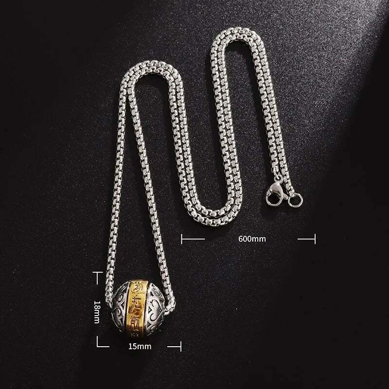Rotatable Buddhist Scripture Classic Luck Beads Faith Talisman Pendant Necklace - MERGE.DAY.1.FREESTYLE